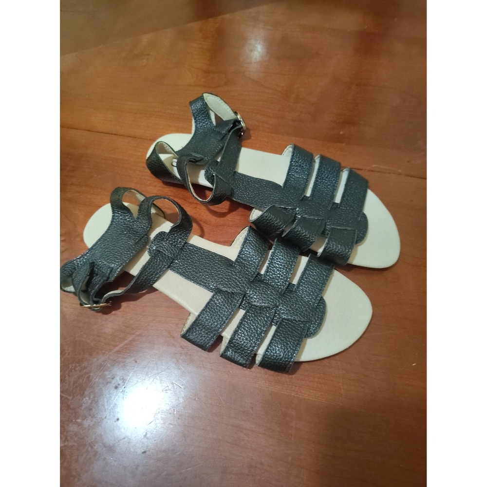 Monkey Feet Black Pebbled Leather Gladiator Sandals Strappy Flat Ankle Strap 39